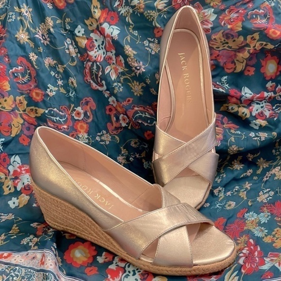 Brand New Jack Rogers Genuine Leather Palmer Crisscross Espadrille Wedge Sandals - Picture 1 of 13